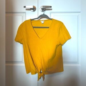 J. Crew Yellow Crop Tie Front T-Shirt